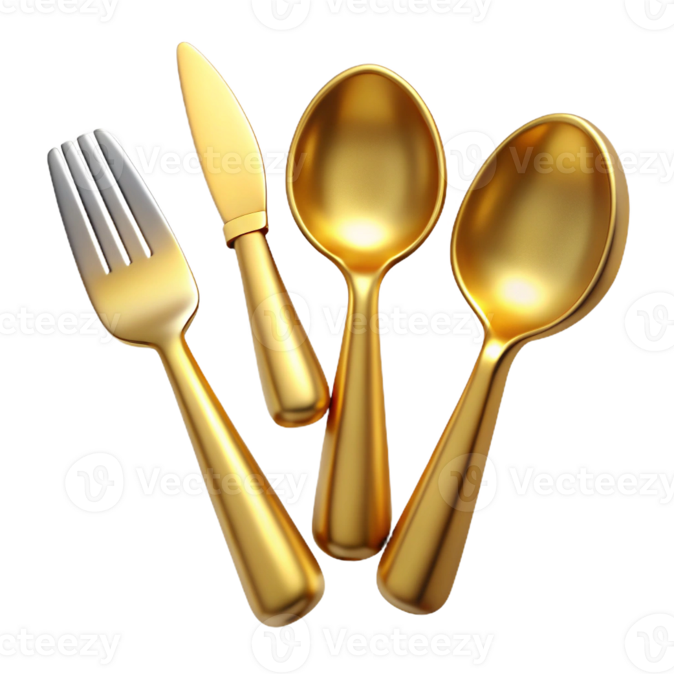 Golden Utensil Set 3D Illustration png