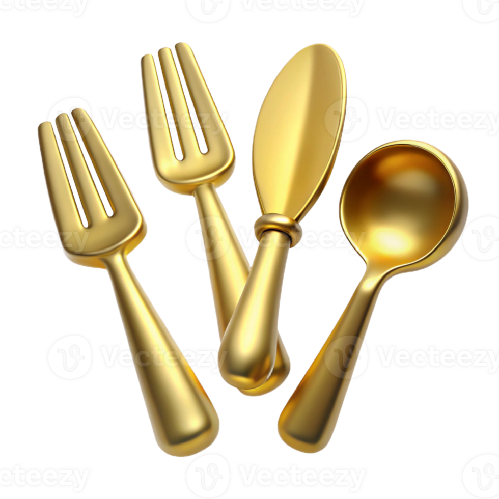 Golden Utensil Set Fork, Spoon, and Serving Spoon png