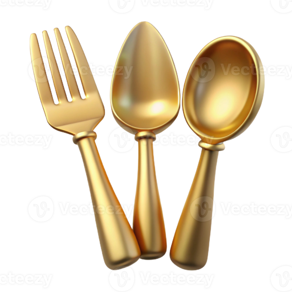 Golden Utensil Set Fork, Spoon, and Ladle png