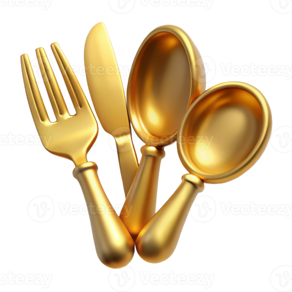 Golden Utensils Fork, Knife, and Spoon png