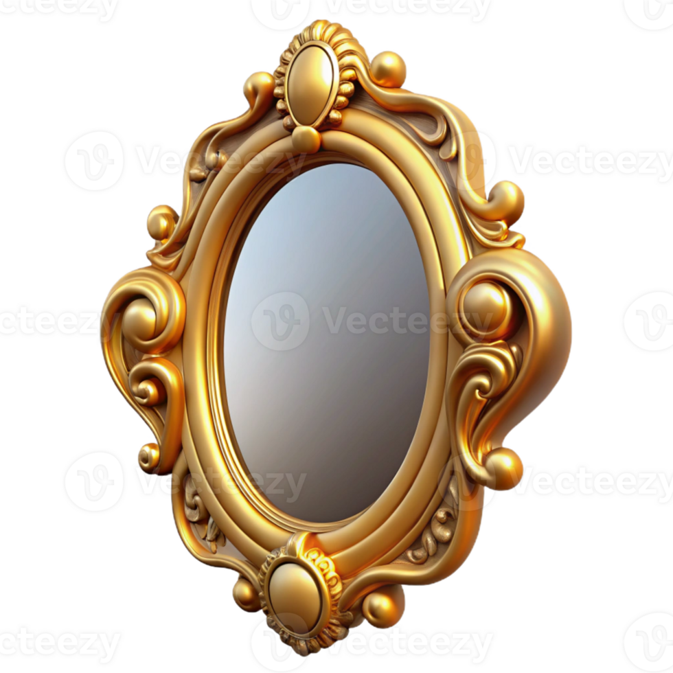 Golden Ornate Mirror 3D Illustration png