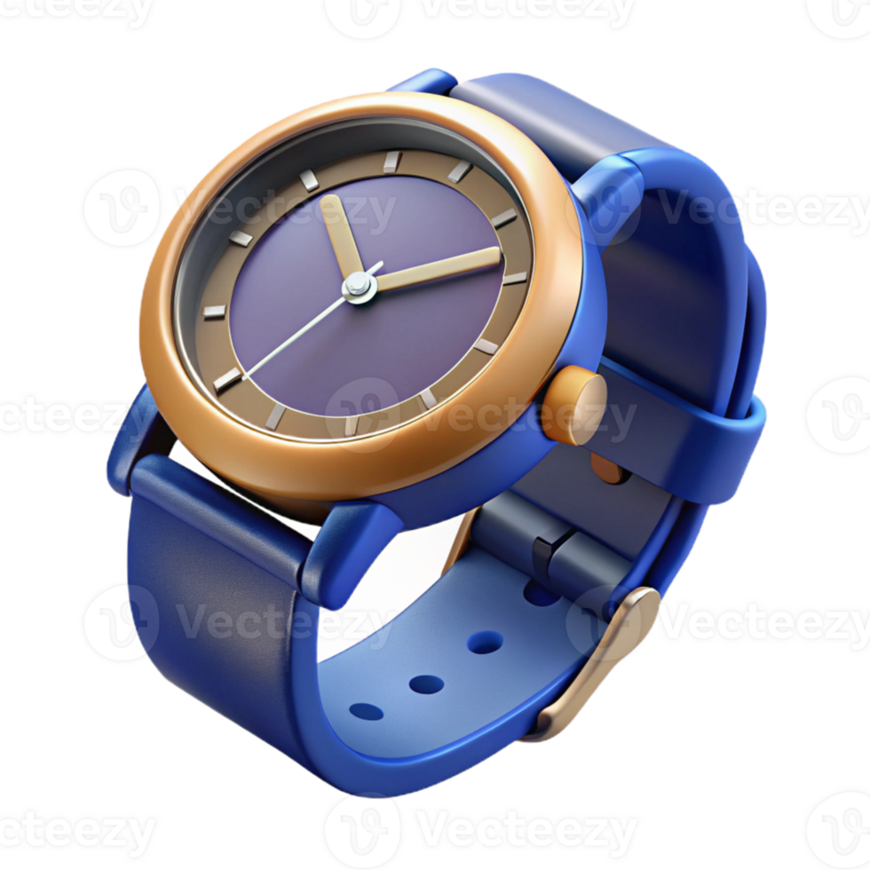 Blue and Gold 3D Wristwatch Illustration png