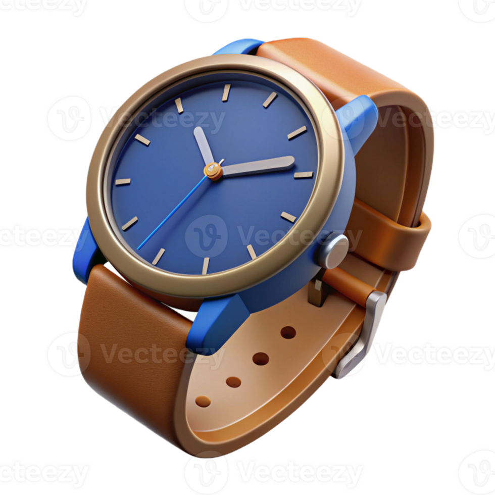 3D Render Brown Leather Strap Wristwatch png