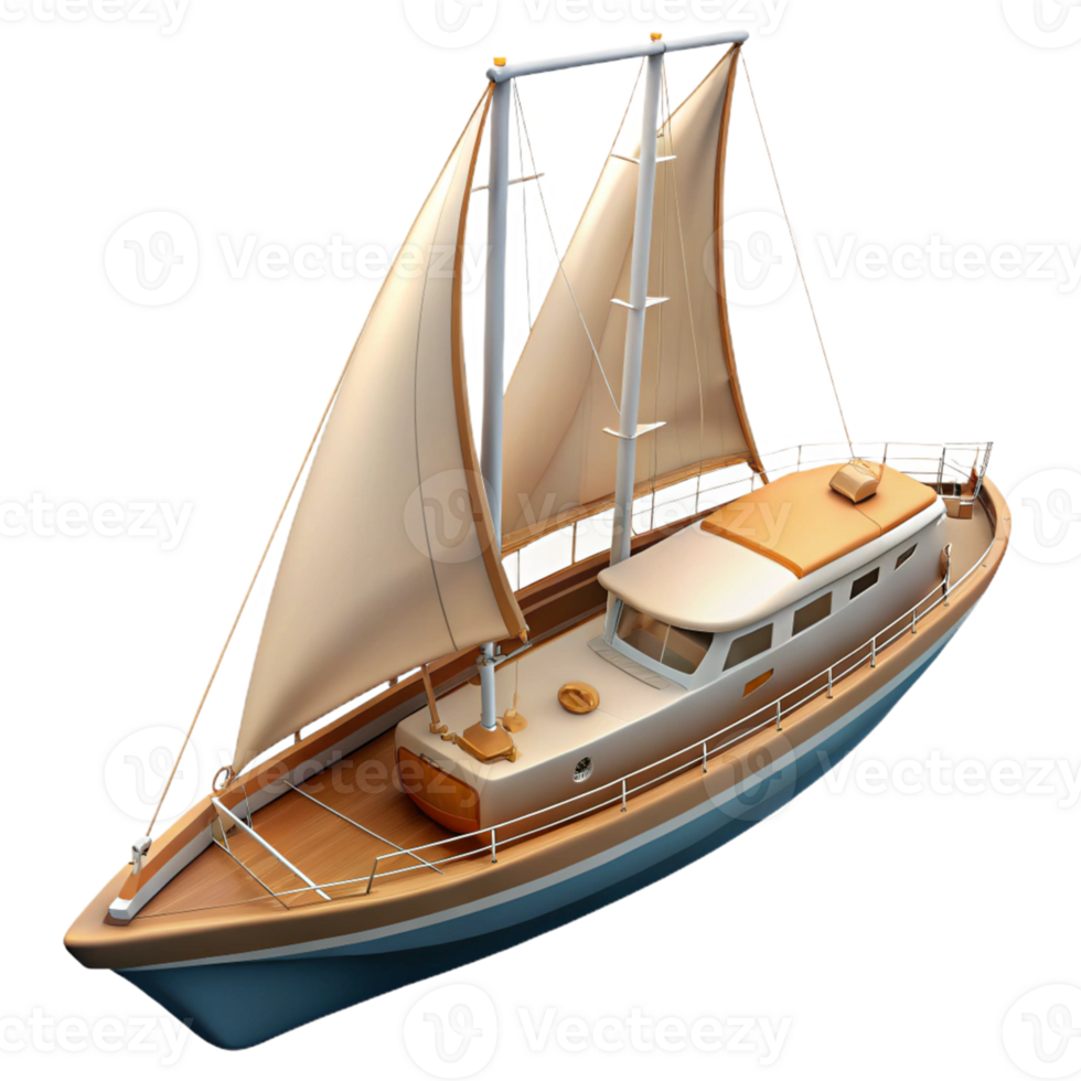 3d Render Sailboat With White Sails png