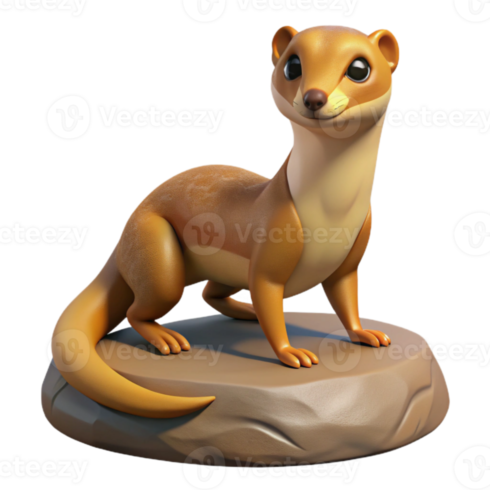 Cute 3D Cartoon Brown Weasel Illustration png