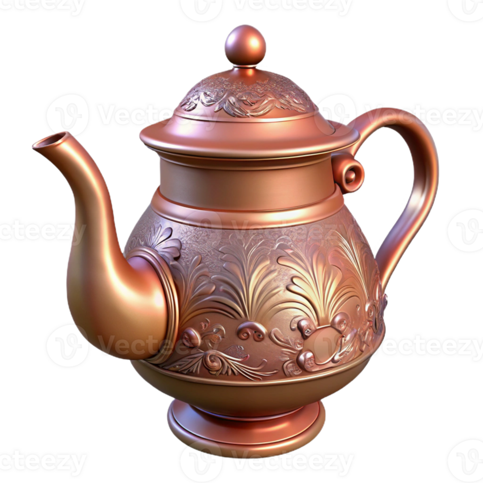 ornamentado cobre chaleira com floral Projeto png