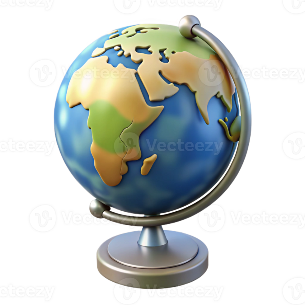 3D Globe Render World Map on Stand png