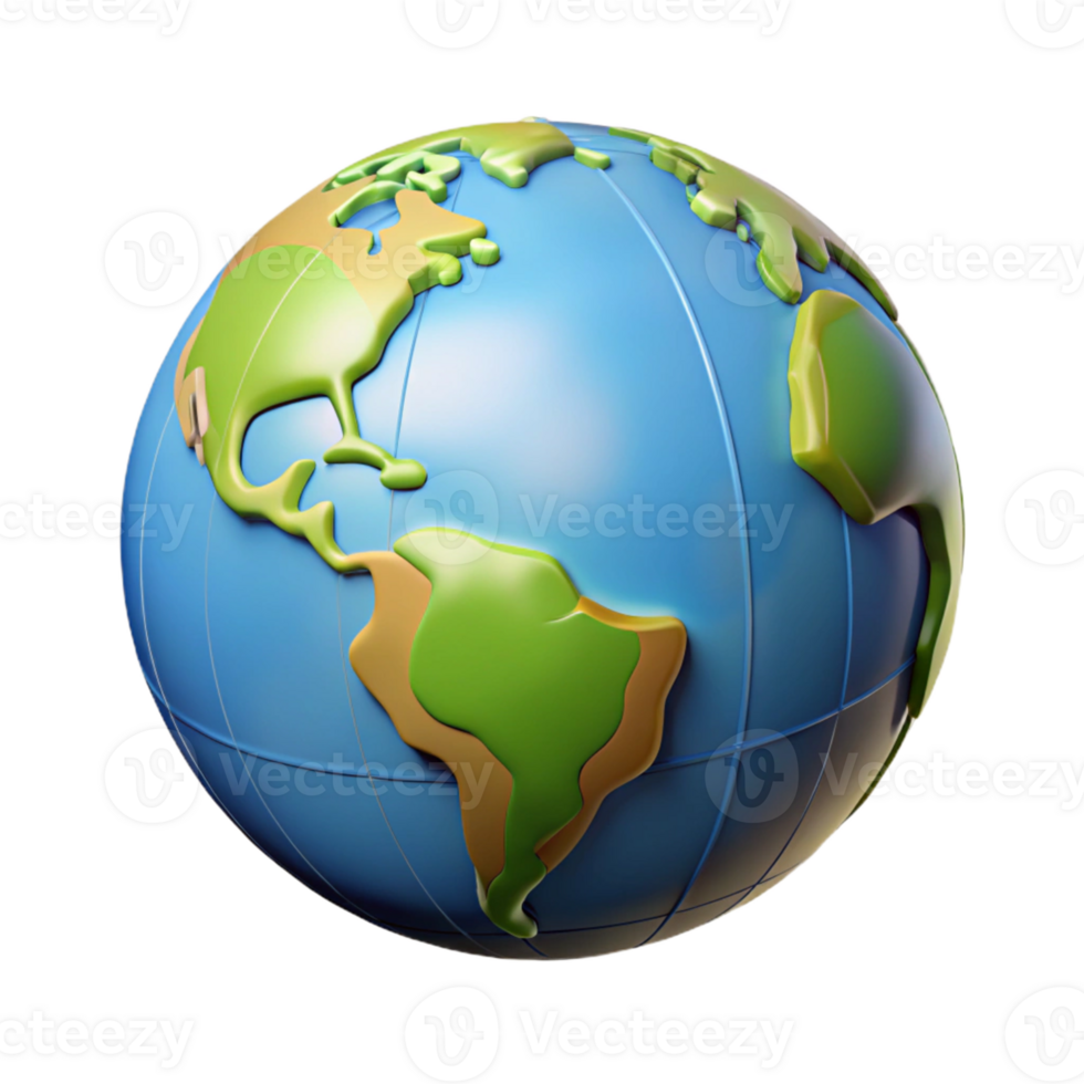 3D Globe Render Blue Earth, Green Landmasses png