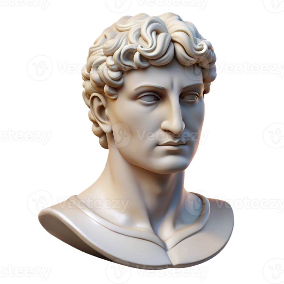 Marble Bust of a Man with Wavy Hair png