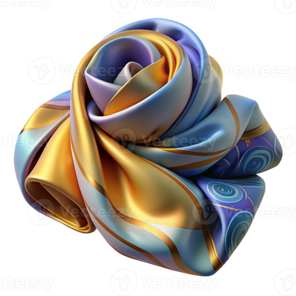 Abstract 3D Swirling Fabric Design in Blue, Yellow, and Purple png