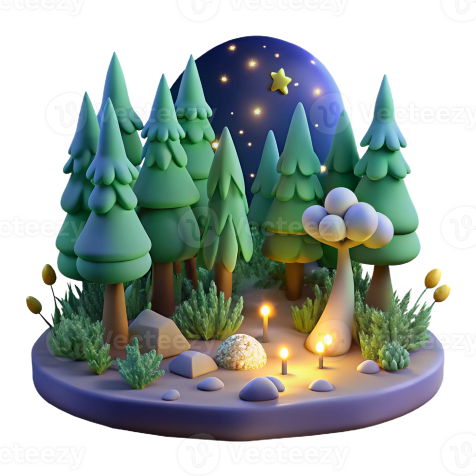 Nighttime Forest with Stars Lights png