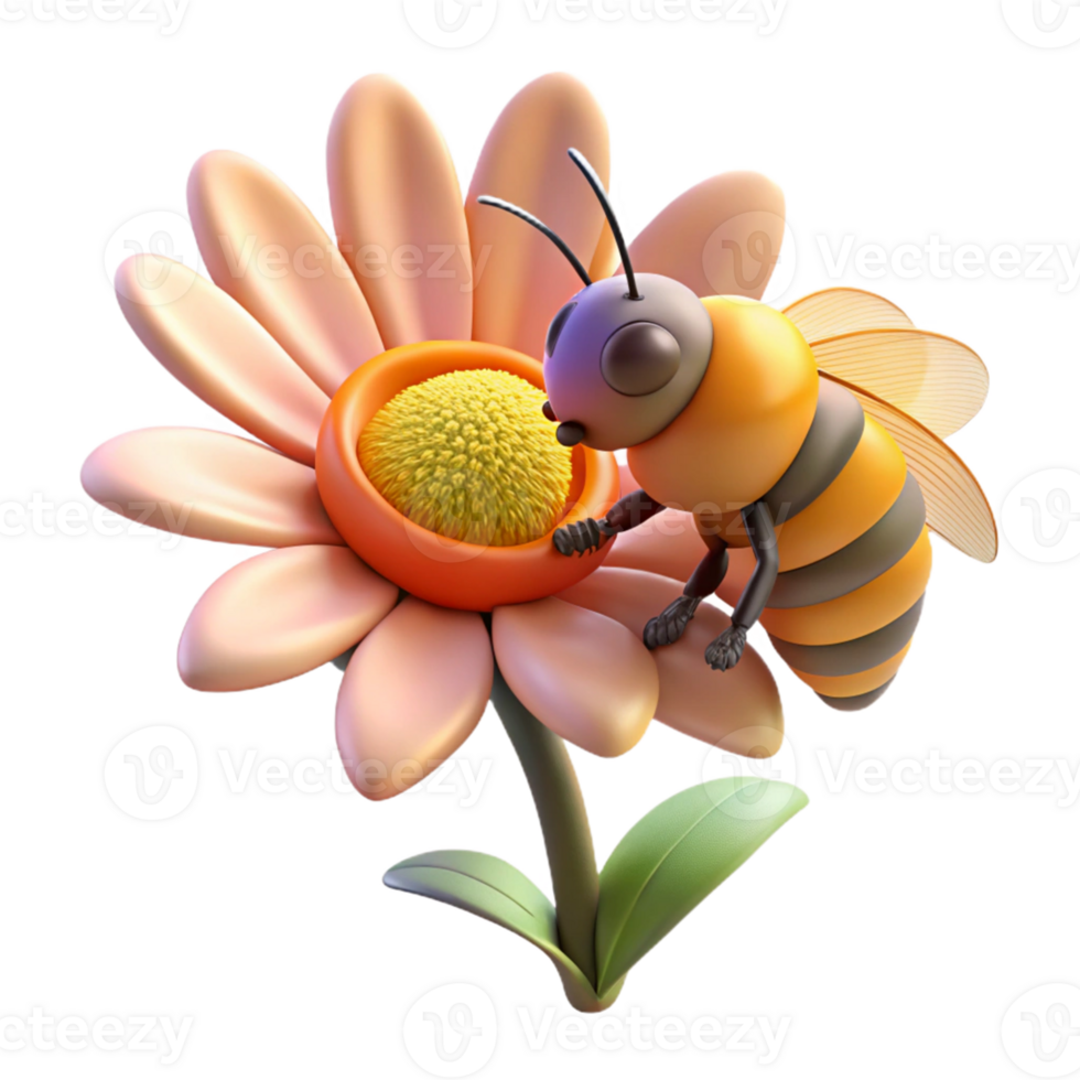 3D Render of a Bee on a Flower png