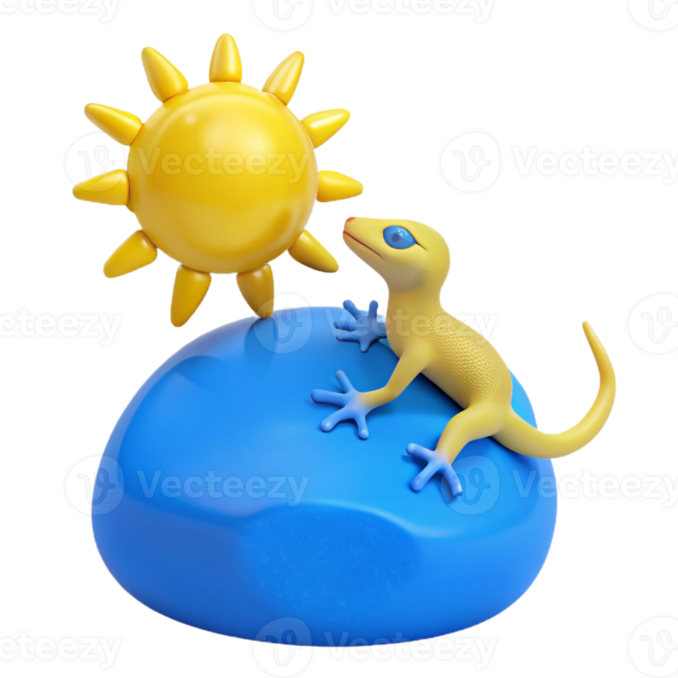 3D Cartoon Illustration of a Lizard Sunbathing png