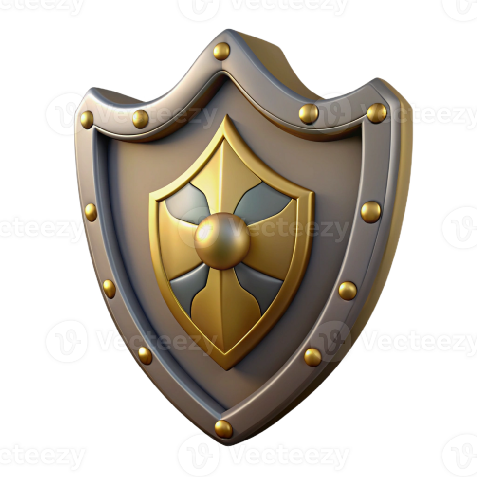 3D Render Gold and Silver Shield png