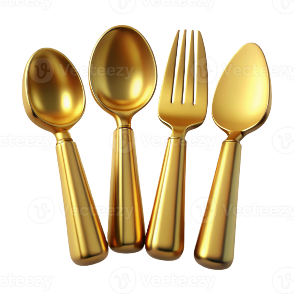 Golden Spoon and Fork 3D Illustration png