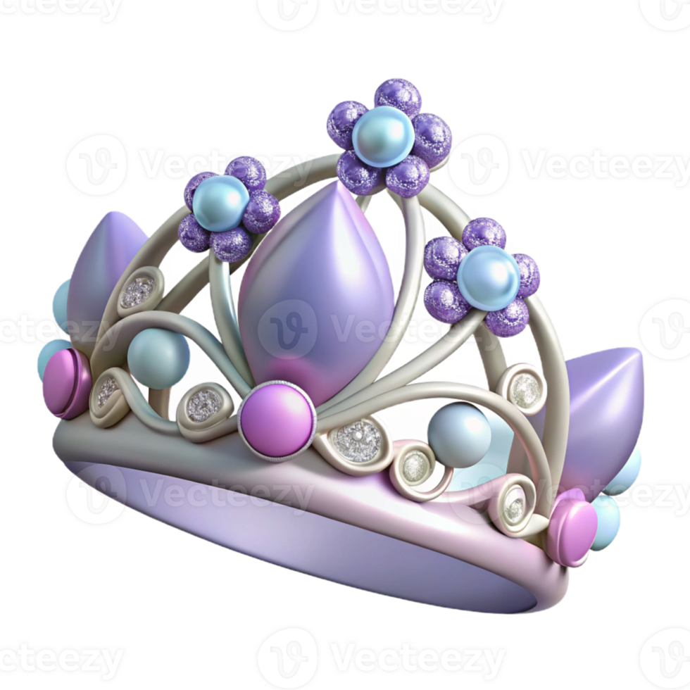 3D Render of a Purple Crown with Flowers png