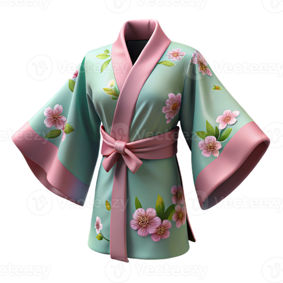 Floral Print Robe with Pink Trim png