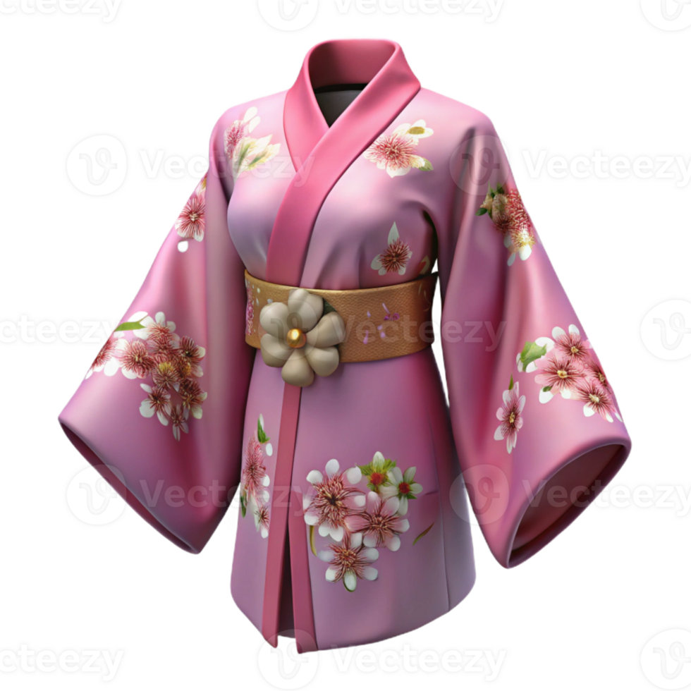 3D Render of Pink Kimono with Floral Pattern png