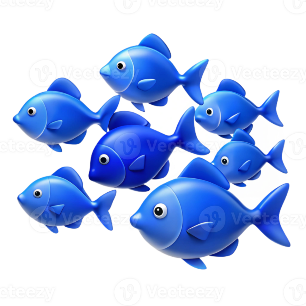 3D Illustration Blue Fish School png