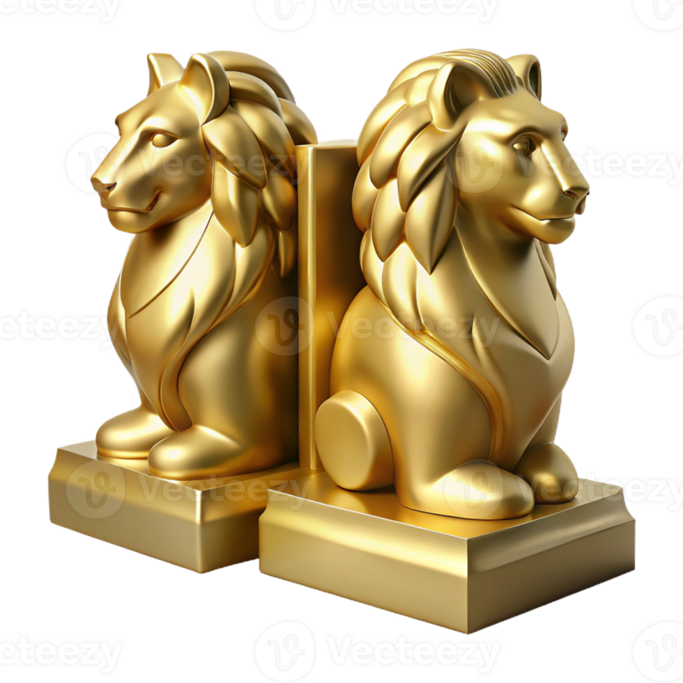 Golden Lion Bookends 3D Illustration png