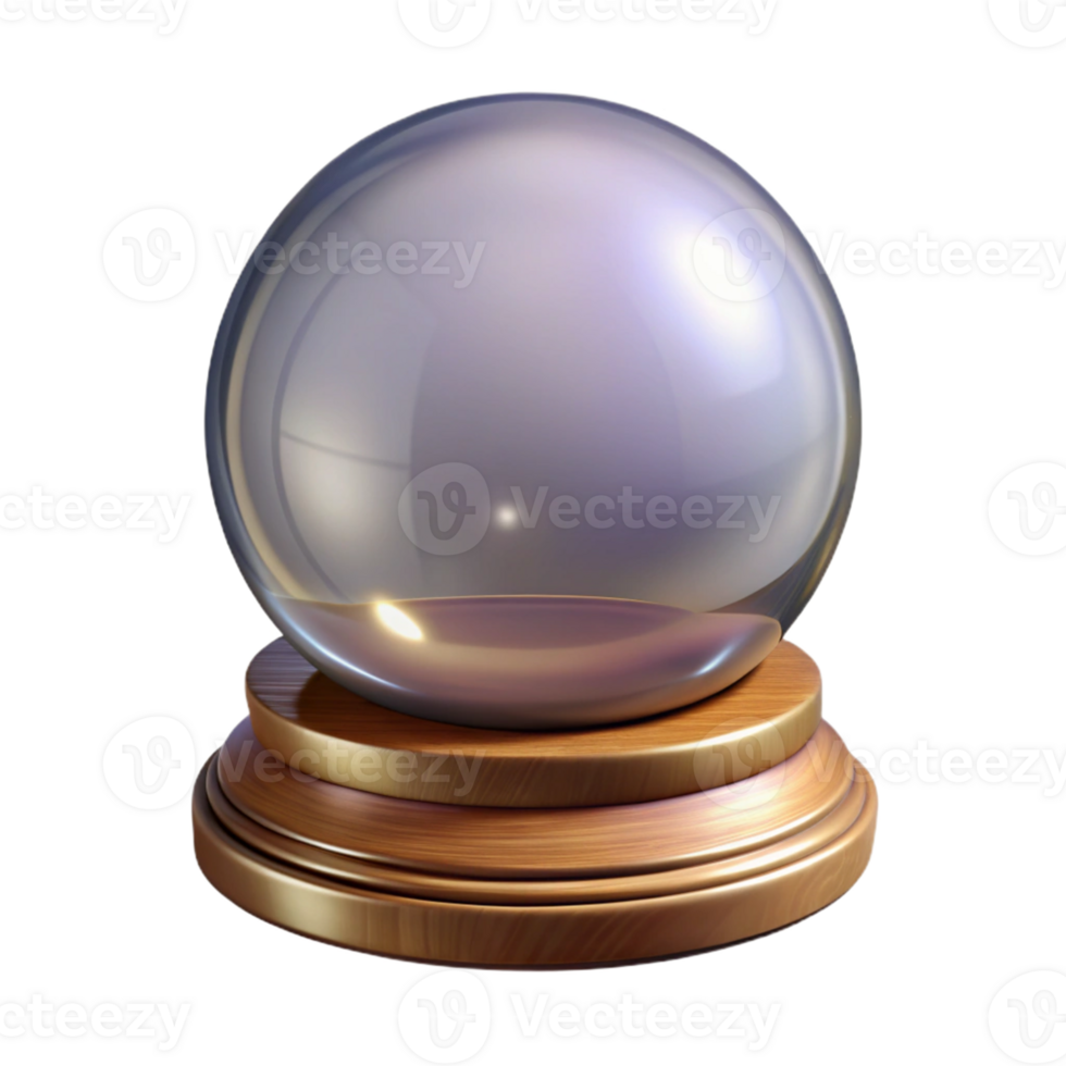 3D Render Glass Ball on Wooden Base png
