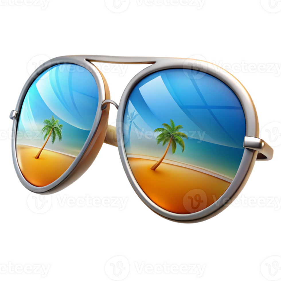 Beach Scene Reflected in Sunglasses 3D Illustration png
