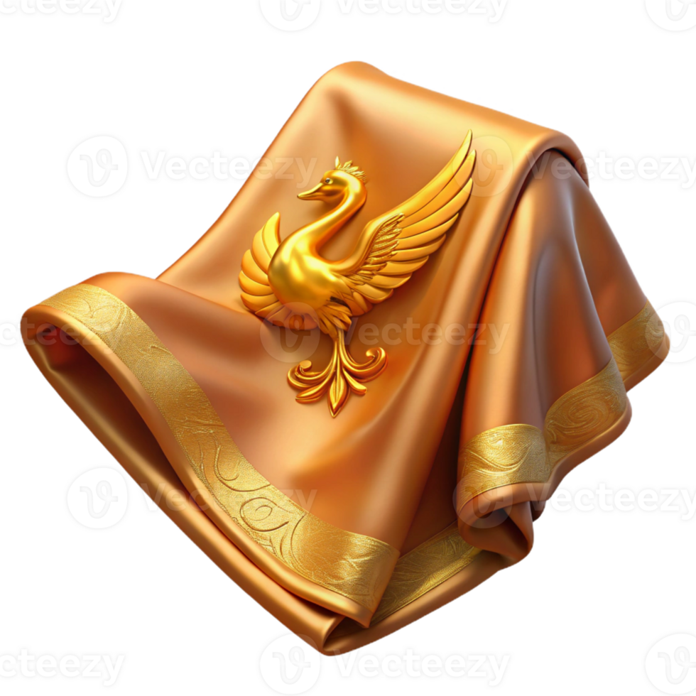Golden Bird on Fabric 3D Illustration png