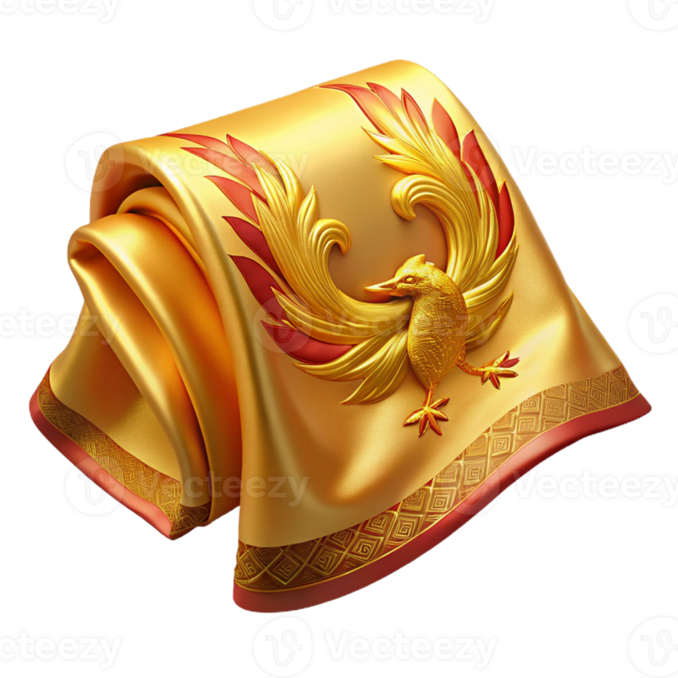 Golden Phoenix 3D Illustration Rolled Fabric png