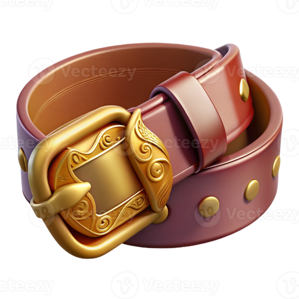 3D Rendered Leather Belt with Golden Buckle png