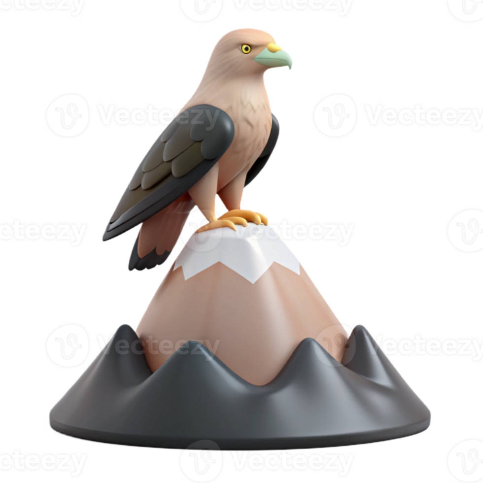 3D Illustration of a Bird on a Mountain Peak png