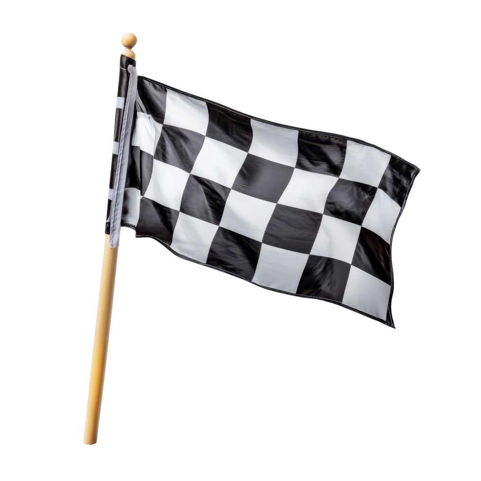 A classic checkered flag waving proudly against a transparent background symbolizing victory in racing and motorsport events, checkered flag isolated on transparent background png