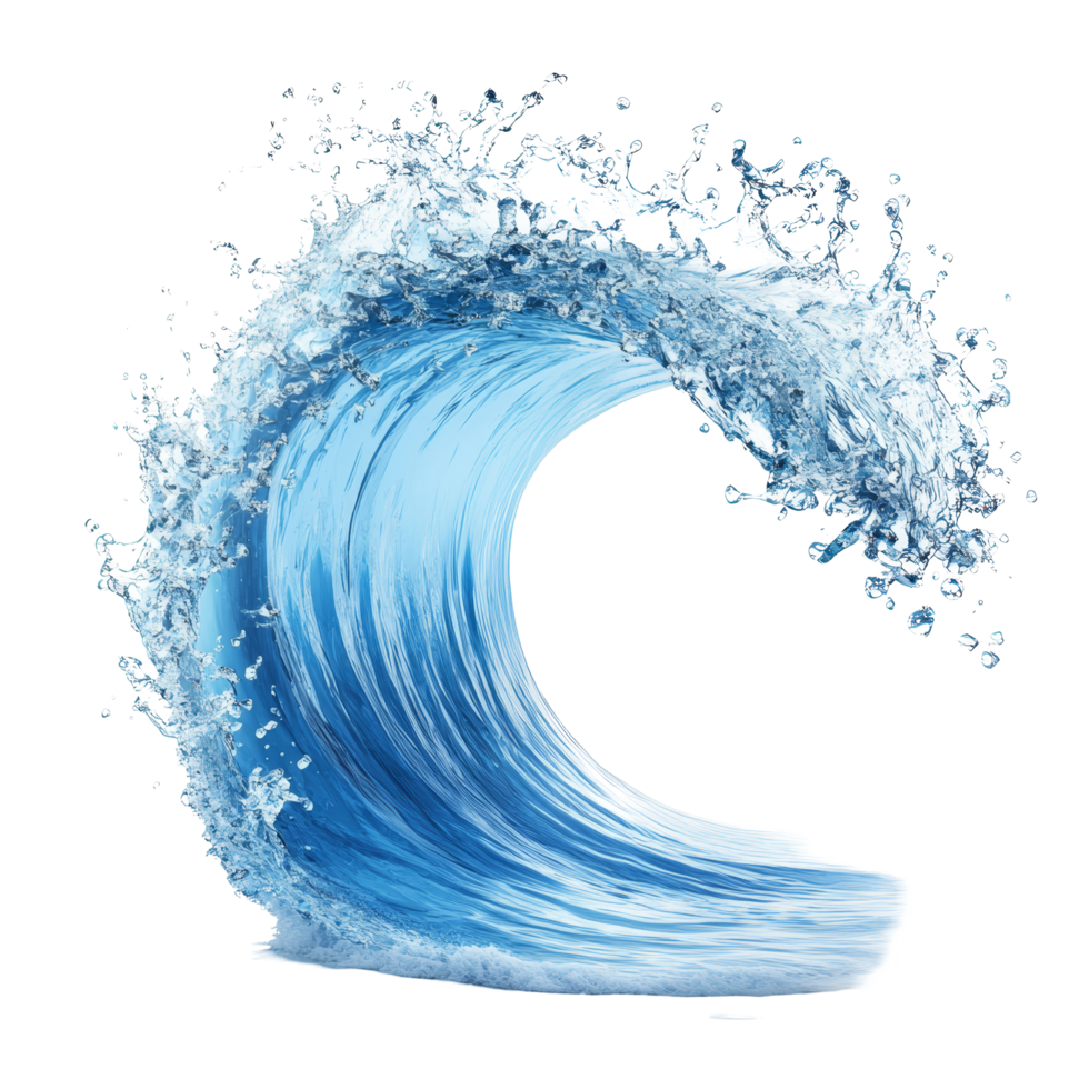 Ocean wave crashing and splashing against a transparent background showcasing the beauty of water movement, Ocean Wave with Splashing Water, Isolated on transparent background png