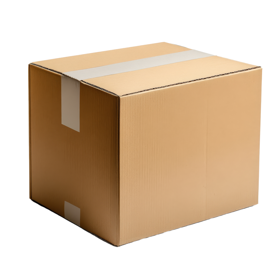 Mockup of a cardboard box isolated on a transparent background for warehouse design and packaging concepts, cardboard box warehouse mockup, file of isolated object with shadow on transparent background png