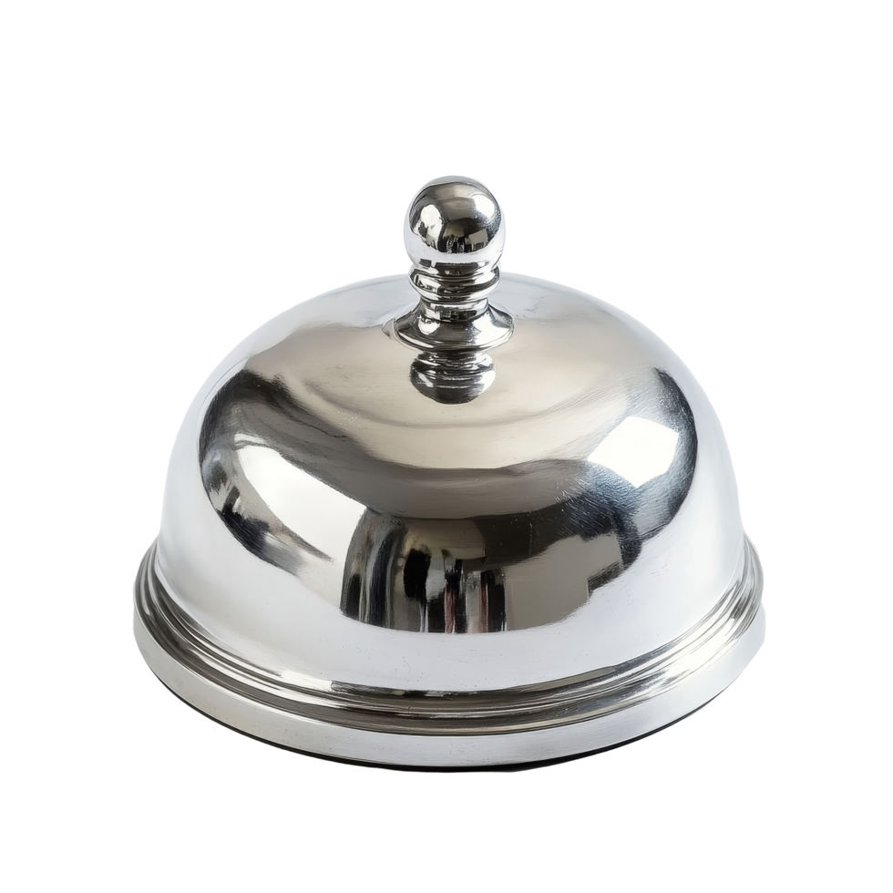 A shiny silver desk bell isolated on a transparent background for service signaling or attention grabbing scenarios, Isolated silver desk bell on a clear or transparent background png