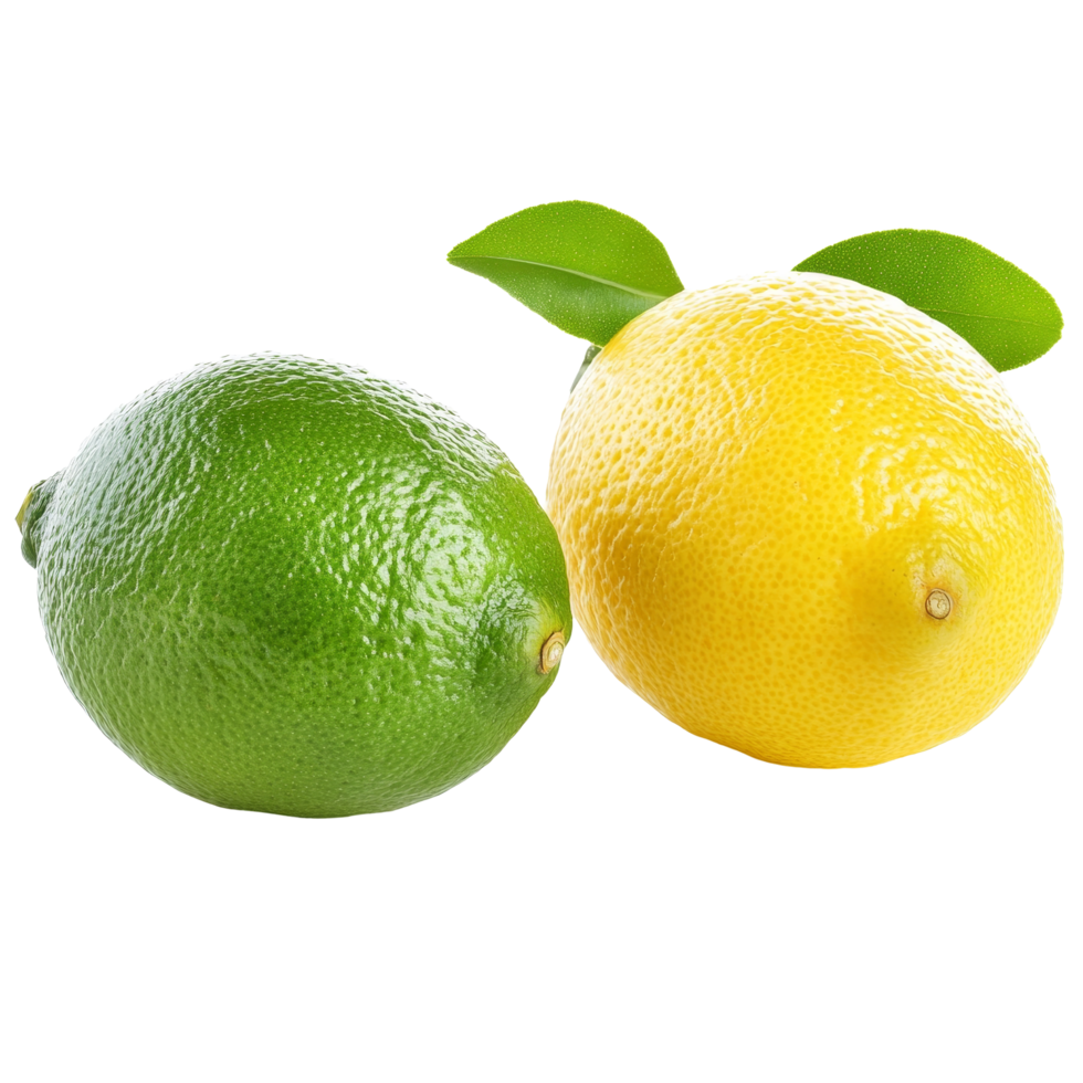 Fresh lemon and lime fruits isolated on a transparent background showcasing vibrant colors and textures for culinary uses, lemon and lime fruit isolated on transparent background png