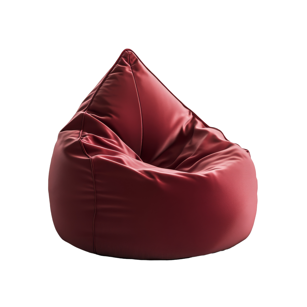 Maroon red beanbag chair isolated on a transparent background perfect for casual seating in modern spaces, maroon red plain beanbag seat chairs isolated on transparent background png
