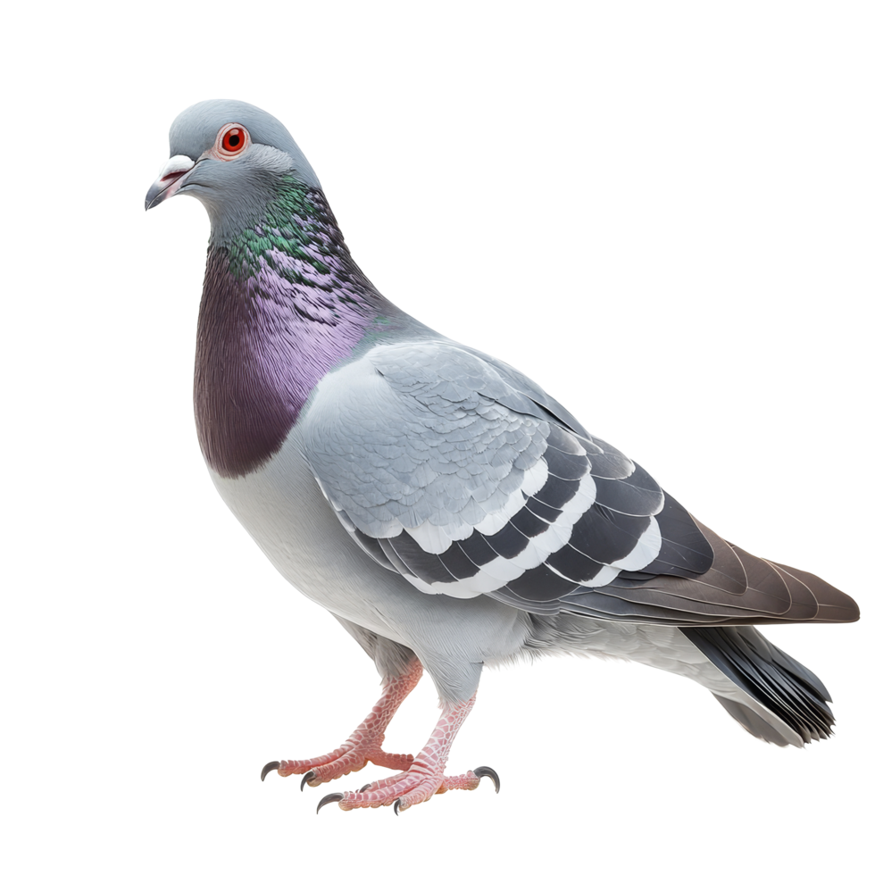 A grey pigeon stands gracefully on a transparent background, showcasing its distinct features and vibrant colors, grey pigeon isolated on transparent background png