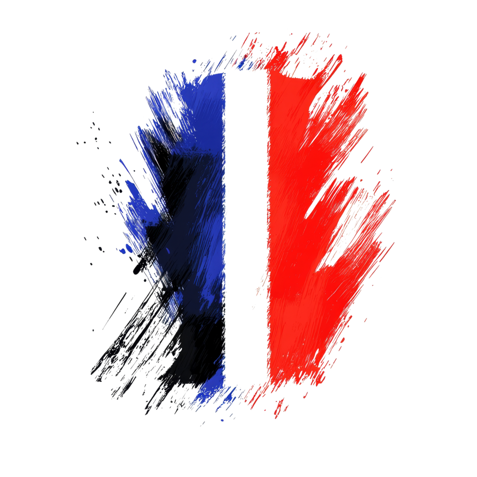 Brush stroke art of the French flag on a transparent background, showcasing national pride and creativity, france flag with brush stroke paint isolated on transparent background png