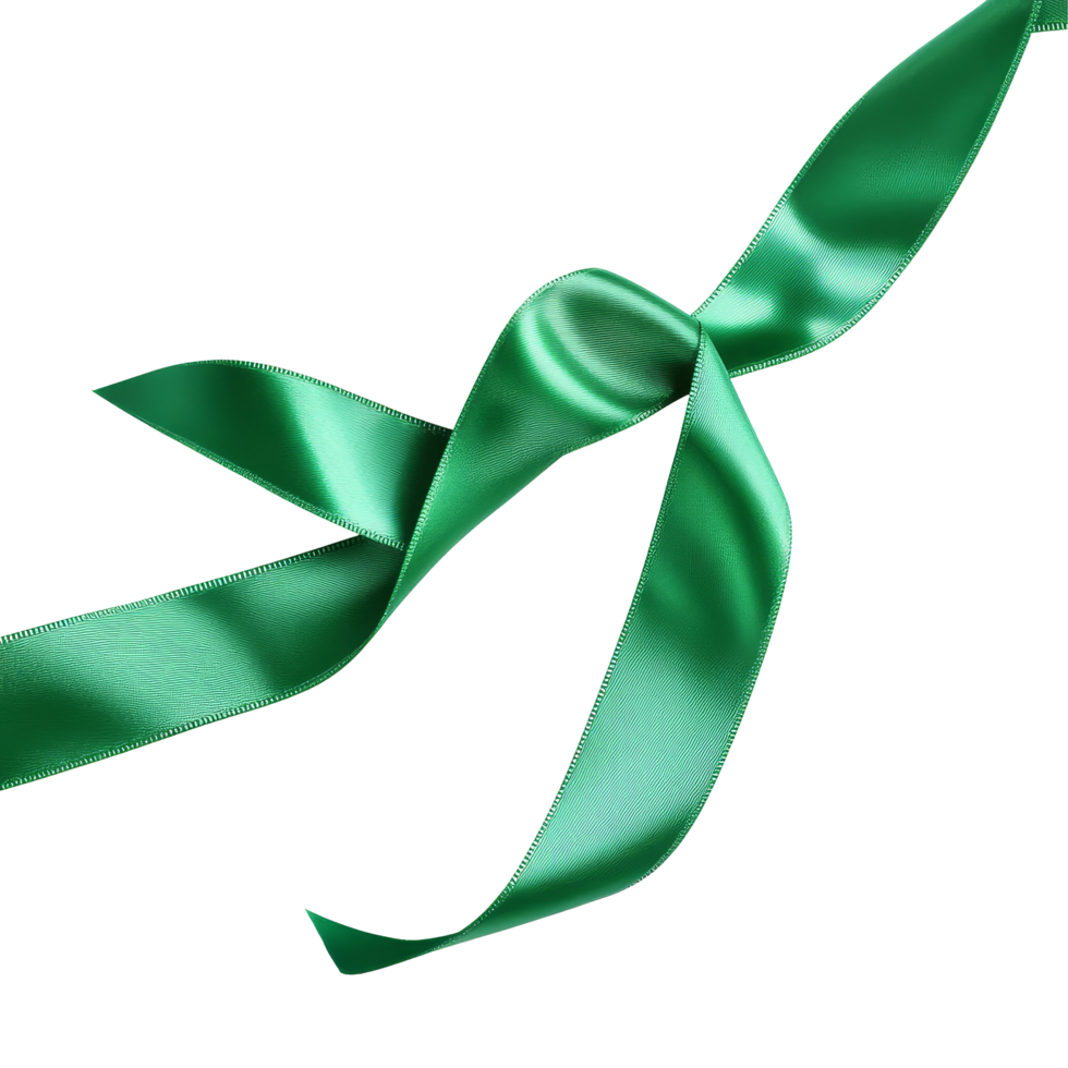 Elegant green ribbon decoration on transparent background ideal for celebrations, gift wrapping, or special occasions, green ribbon decoration on transparent background png