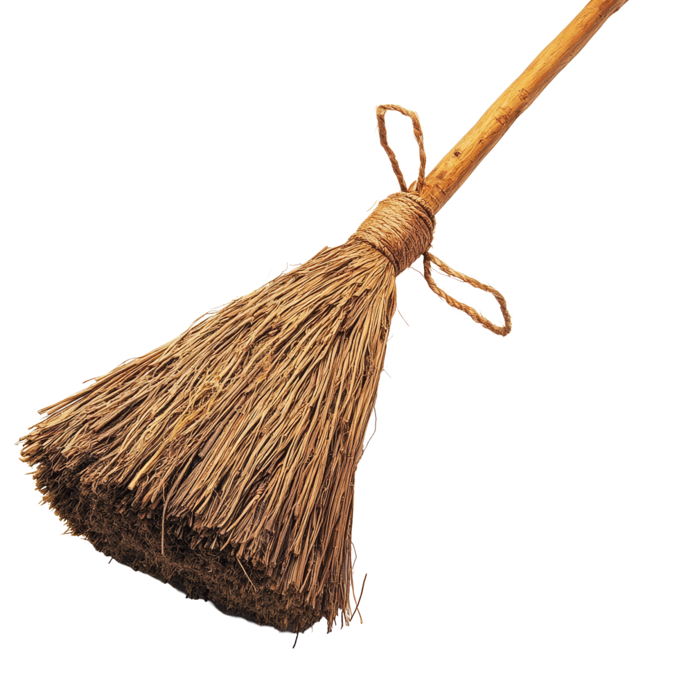 Classic witchs broomstick isolated on a transparent background perfect for Halloween or magical themes, witchs broom, file of isolated object on transparent background png