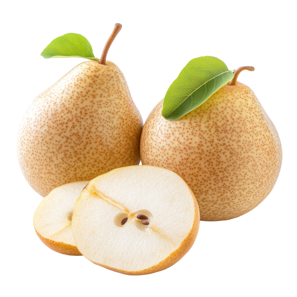 Freshly sliced Chinese pear showcasing its crisp texture and sweet taste on a pristine background, Chinese pear or Asian pear with sliced isolated on transparent background png