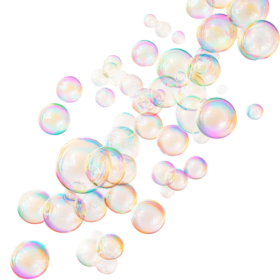 Delicate soap bubbles floating gracefully against a transparent background, capturing vibrant colors and reflections, soap bubbles on transparent background png