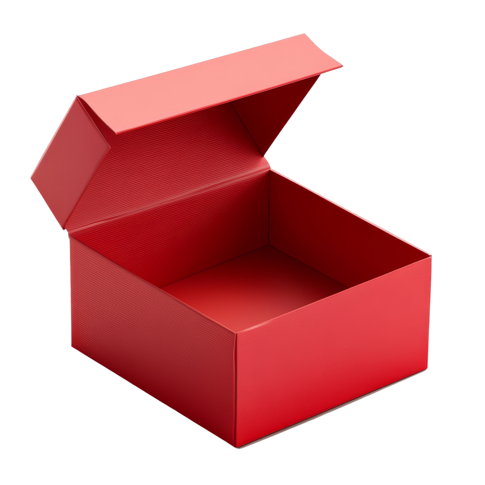 Bright red open gift box displayed against a clean transparent background, inviting curiosity for special occasions, Red open gift box isolated png