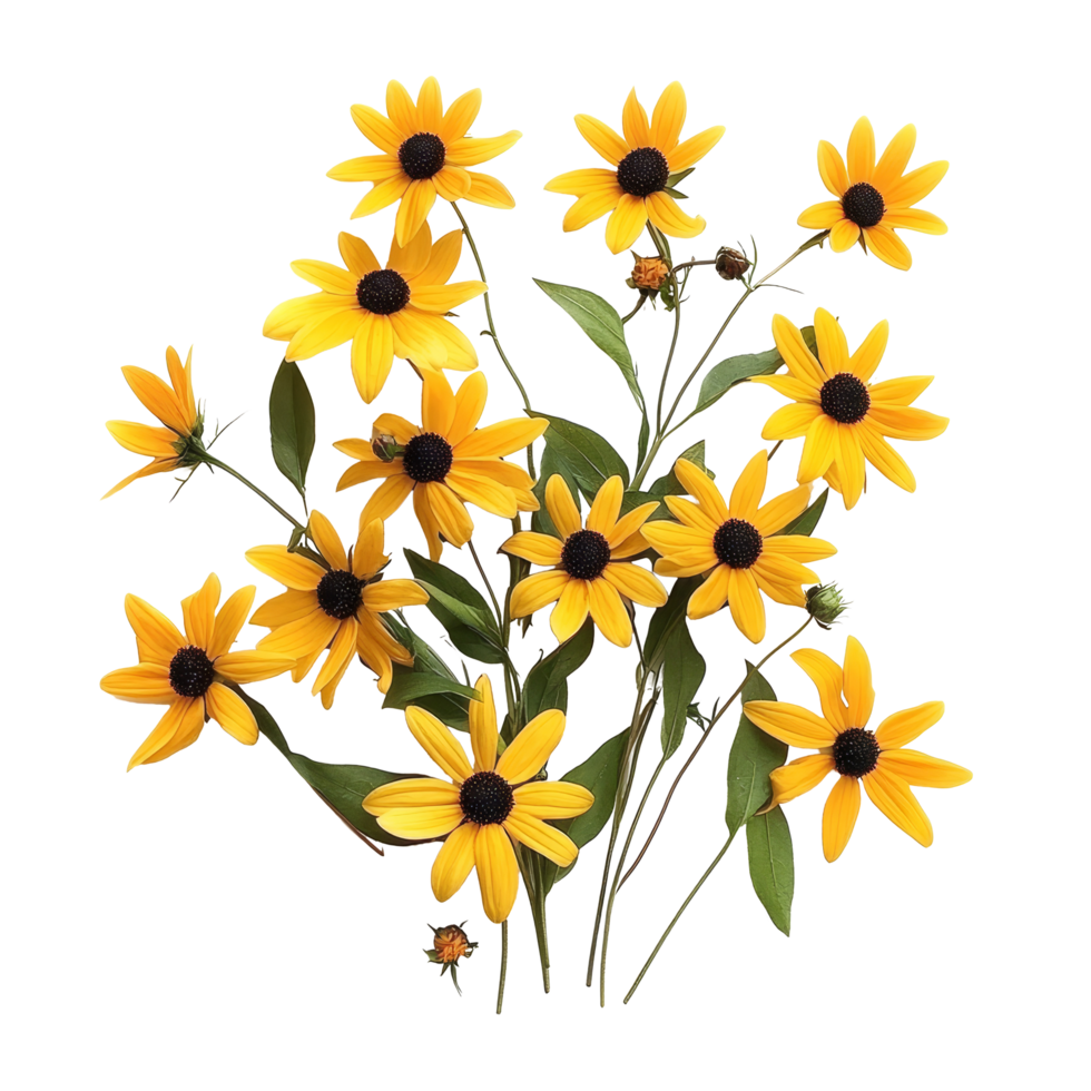 Beautiful black eyed Susan flowers arranged gracefully on a crisp transparent background, black eyed susan flowers isolated on transparent background png