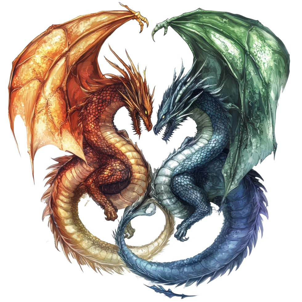 Mythical dragons with vibrant colors and unique features isolated on a transparent background, Mythical Dragons Isolated on transparent background png