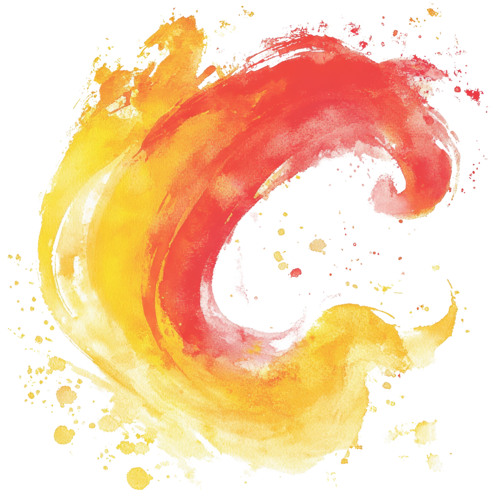 A vibrant red and yellow watercolor swirl illustrating dynamic movement on a transparent background, Red and Yellow Watercolor Swirl Illustration on transparent background png