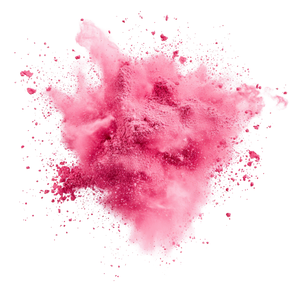 Pink powder explosion isolated on a transparent background showcasing vibrant color and fine texture, pink powder pulver explosion isolated on transparent background png