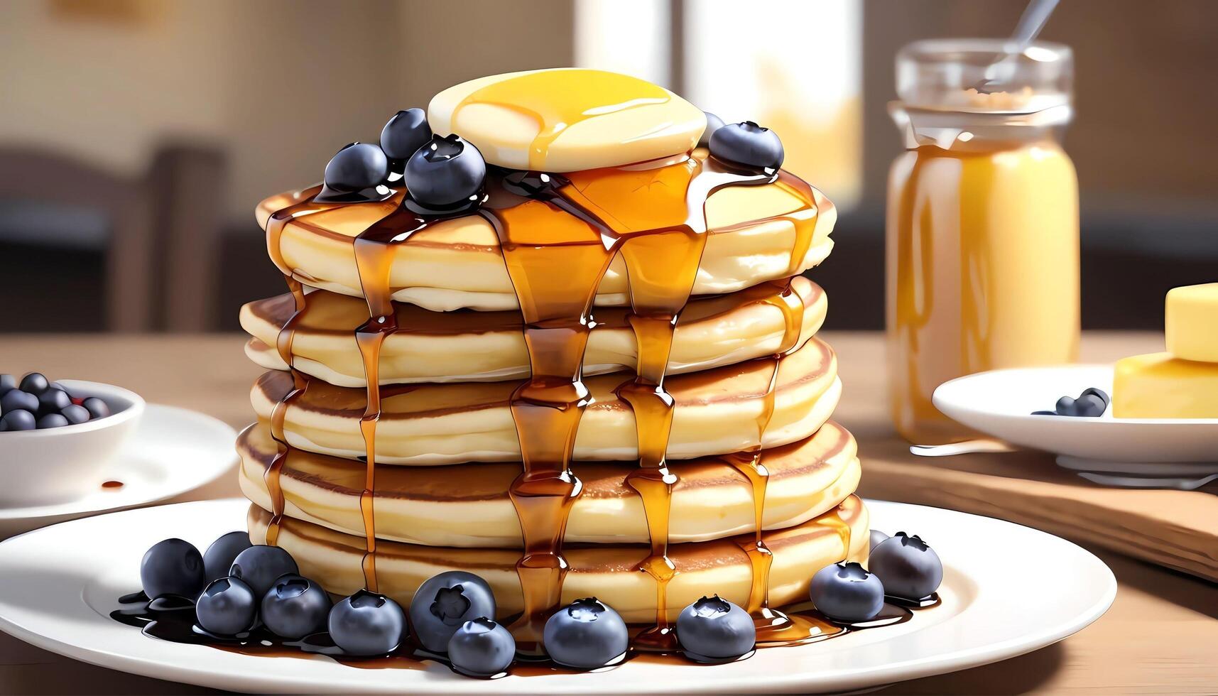 Stacked Pancakes with Maple Syrup photo