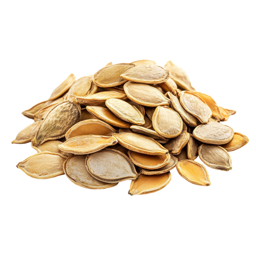 A close view of raw pumpkin seeds isolated on a transparent background highlighting their unique texture and color, Pumpkin seeds isolated on transparent background png