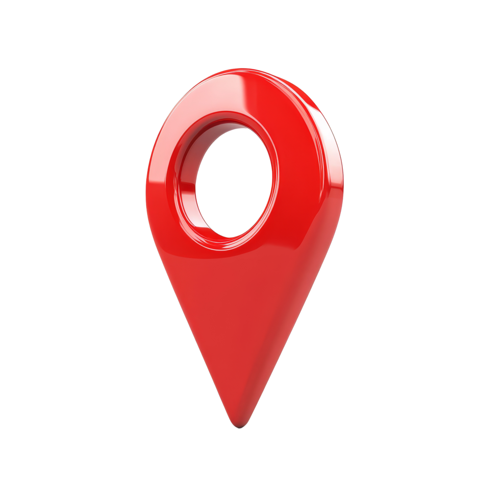 A vibrant red location pin pointer symbolizing navigation and address marking in digital maps, 3d red pin point map address location pointer symbol transparent background png